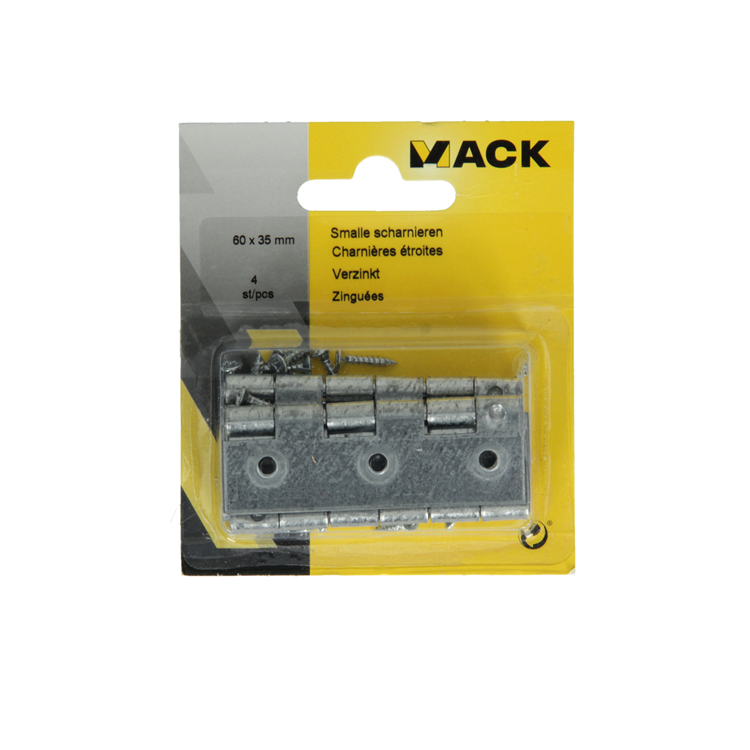 Mack 1013248 - 4 bisagras estrechas galvanizadas h 60 x w 35 mm | 5 piezas