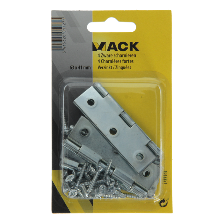 Mack 1013251 - 4 bisagras pesadas galvanizadas h 63 x w 41 mm | 5 piezas