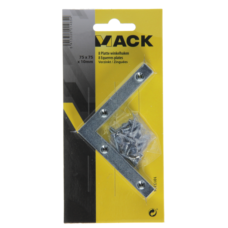 Mack 1013304 - 8 escuadras planas galvanizadas 75x75x10x2mm | 10 piezas