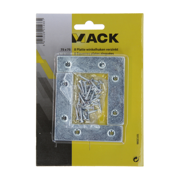 Mack 1013586 - 8 escuadras planas galvanizadas 75x75x18x2mm | 10 piezas