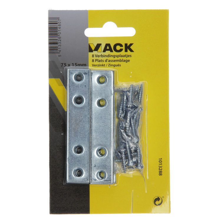 Mack 1013288 - 8 placas de conexión galvanizadas 75x15mmx2mm | 10 piezas