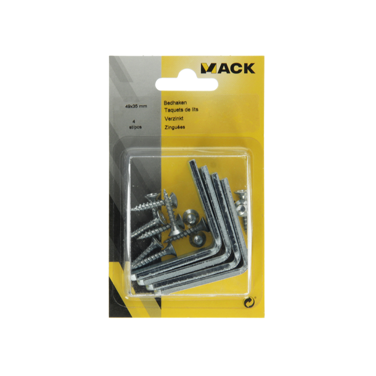 Mack 1013312 - 4 ganchos para cama galvanizados 49 x 35 mm | 5 piezas