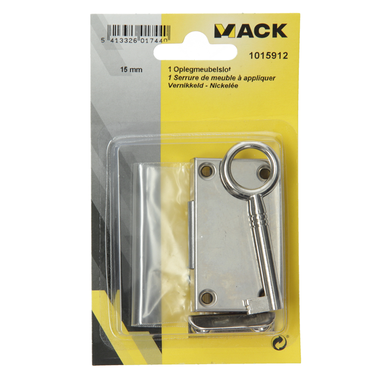 Mack 1015912 - 1 cerradura para mueble de superficie niquelada 15mm | 5 piezas
