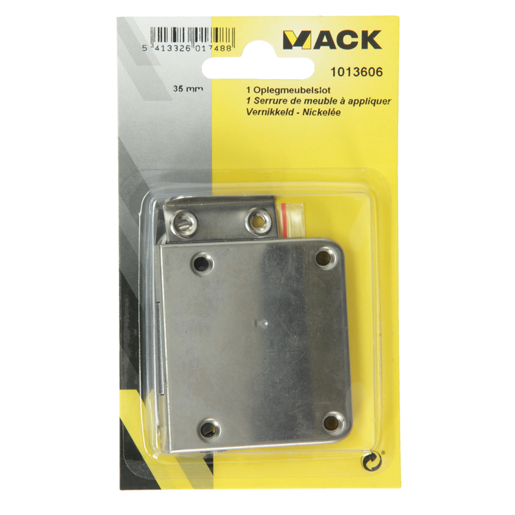 Mack 1013606 - 1 cerradura para mueble de superficie niquelada 35mm | 5 piezas