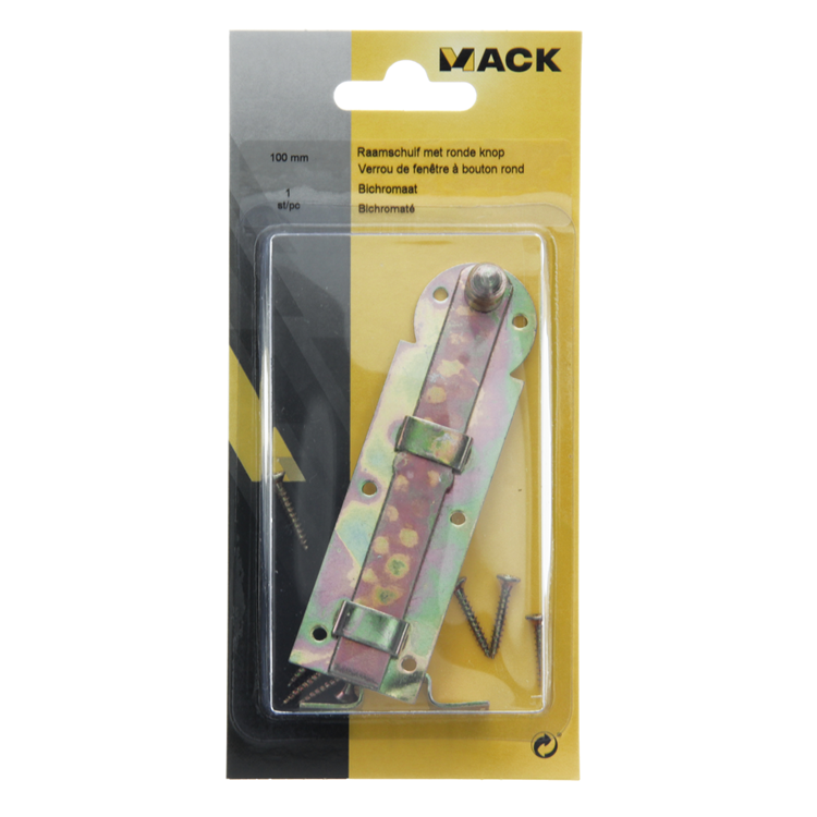 Mack 1014265 - corredera de ventana con pomo redondo, bicromatado a 100 - b 25 mm | 5 piezas