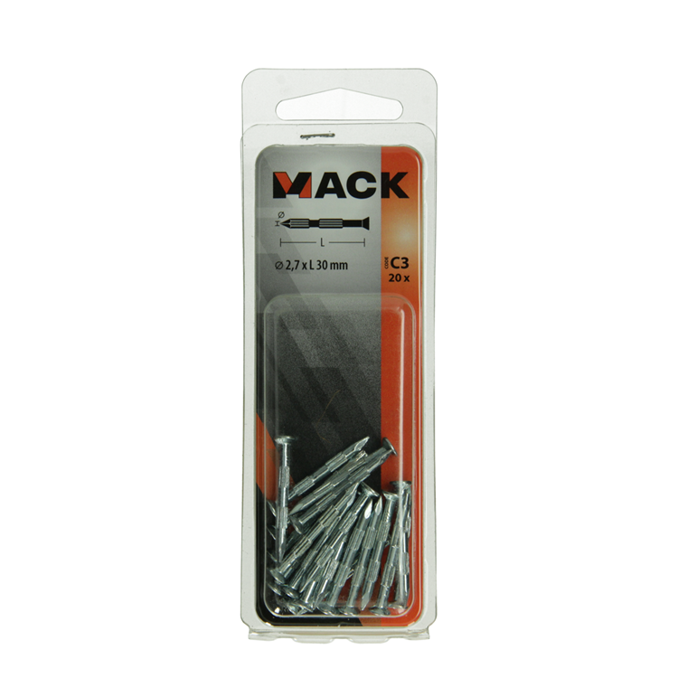 Mack 1017186 - clavo para costillas de acero uk st. endurecido + galvanizado 20 piezas 2,7 x 30 mm | 10 piezas