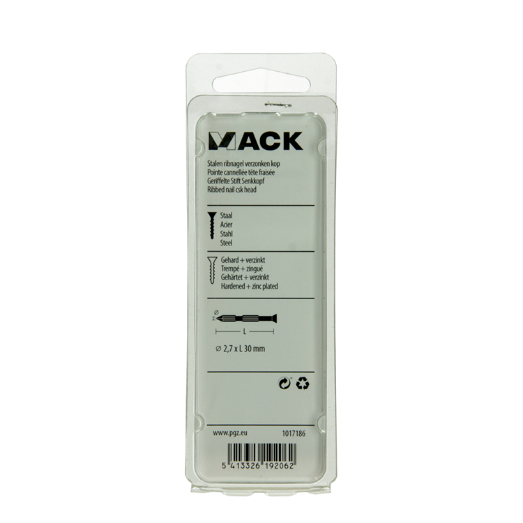 Mack 1017186 - clavo para costillas de acero uk st. endurecido + galvanizado 20 piezas 2,7 x 30 mm | 10 piezas