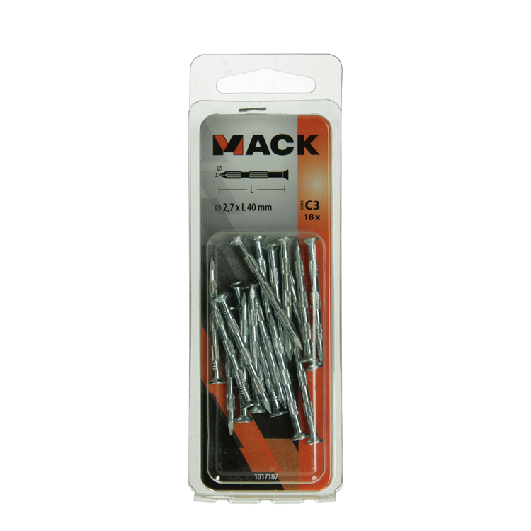 Mack 1017187 - clavo para costillas de acero uk st. endurecido + galvanizado 18 piezas 2,7 x 40 mm | 10 piezas