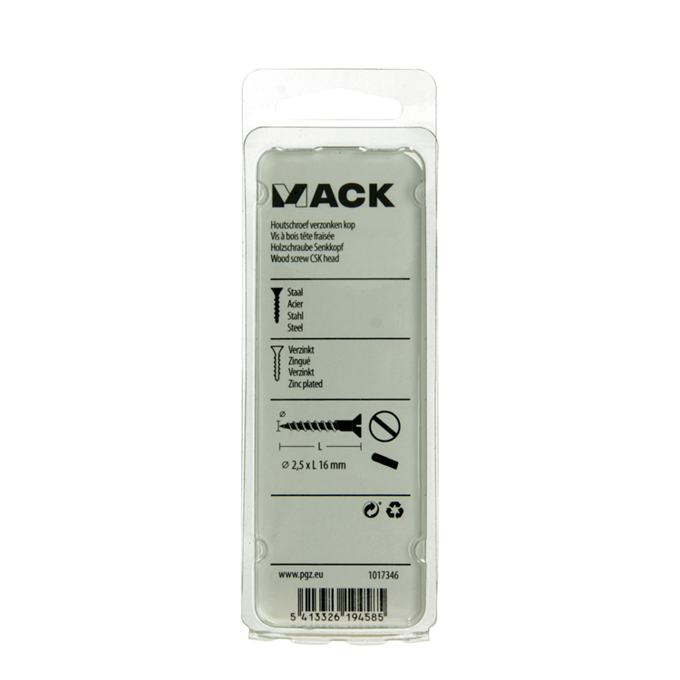 Mack 1017346 - tornillo para madera cabeza avellanada galvanizado 28 piezas 2,5 x 16 mm | 10 piezas