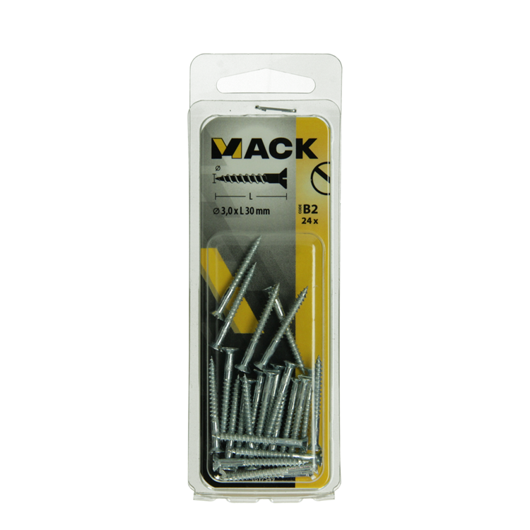 Mack 1017349 - tornillo para madera cabeza avellanada galvanizado 24 piezas 3,0 x 30 mm | 10 piezas