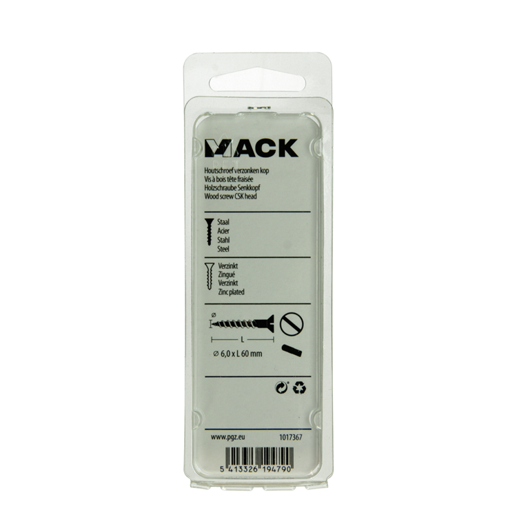 Mack 1017367 - tornillo para madera cabeza avellanada galvanizado 5 piezas 6,0 x 60 mm | 10 piezas