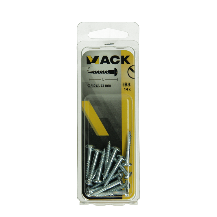Mack 1017373 - tornillo para madera cabeza troncocónica acero galvanizado 14 piezas 4,0 x 25 mm | 10 piezas