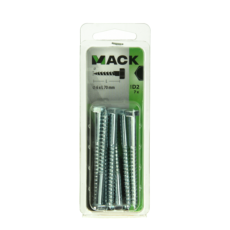 Mack 1017407 - perno roscado para madera acero galvanizado 7 piezas 6 x 70 mm | 10 piezas