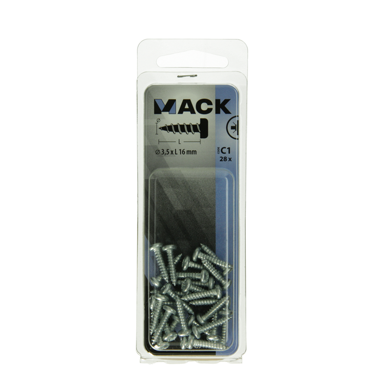 Mack 1017439 - tornillo autorroscante cabeza cilíndrica galv. 28 piezas 3,5 x 16 mm | 10 piezas