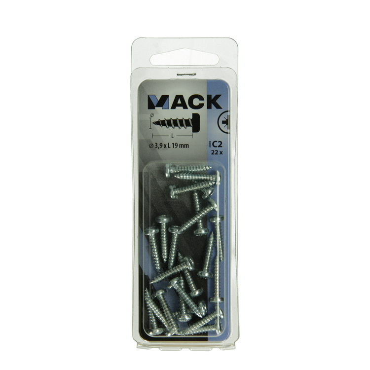 Mack 1017444 - tornillo autorroscante cabeza cilíndrica galv. 22 piezas 3,9 x 19 mm | 10 piezas