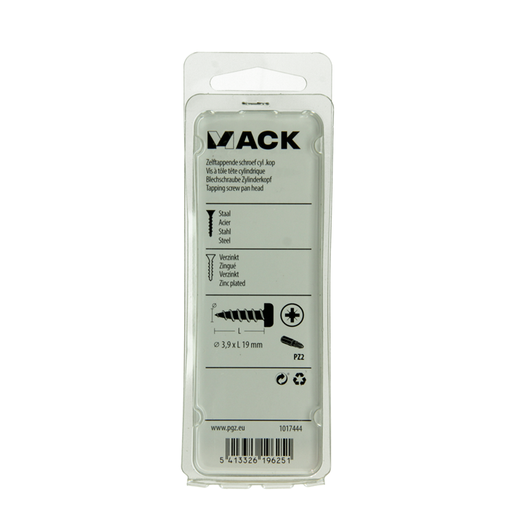 Mack 1017444 - tornillo autorroscante cabeza cilíndrica galv. 22 piezas 3,9 x 19 mm | 10 piezas