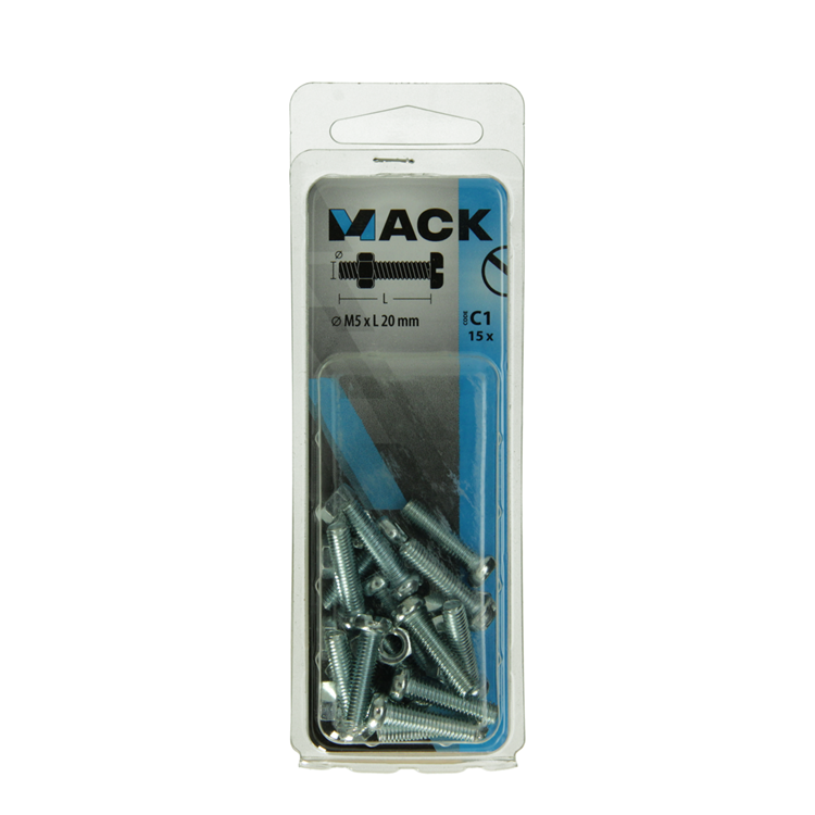 Mack 1017524 - cilindro de tornillo metálico. cabeza + tuerca chapada 15 piezas m5 x 20 mm | 10 piezas