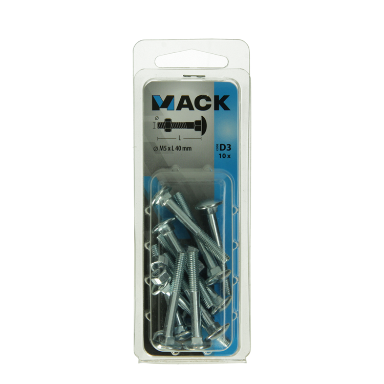 Mack 1017564 - perno para madera + tuerca acero galvanizado 10 piezas m5 x 40 mm | 5 piezas