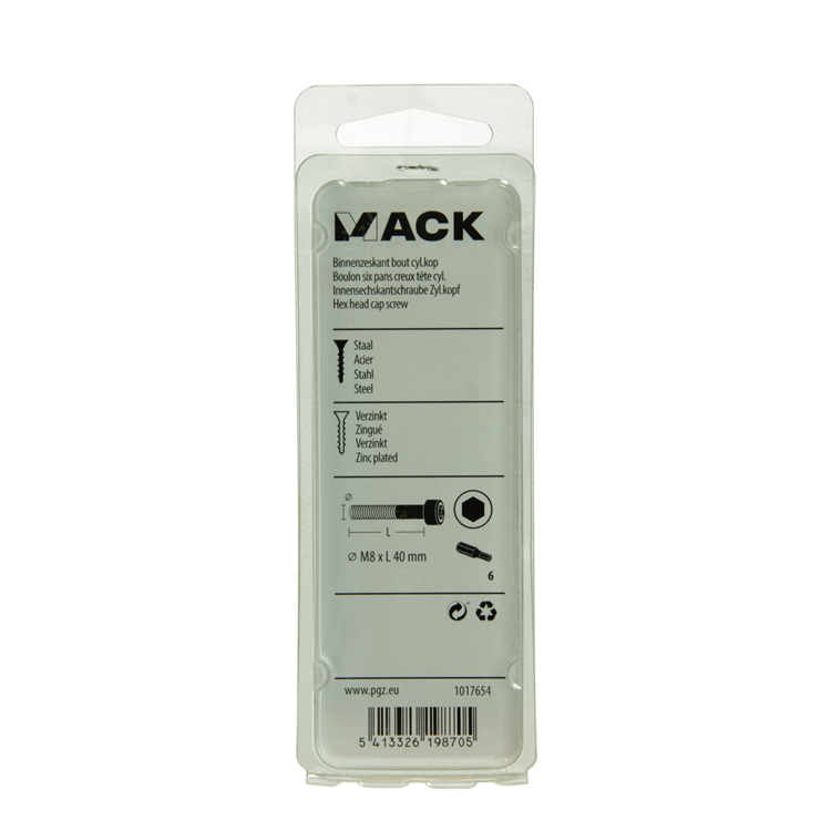Mack 1017654 - bullone ad esagono incassato cil. testa placcata. 3 pezzi m8 x 40 mm | 10 pezzi