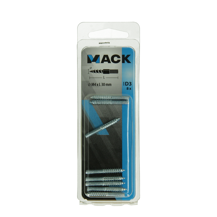 Mack 1017666 - palo extremo madera + metro. conductor de alambre 8 piezas m4x30 | 10 piezas