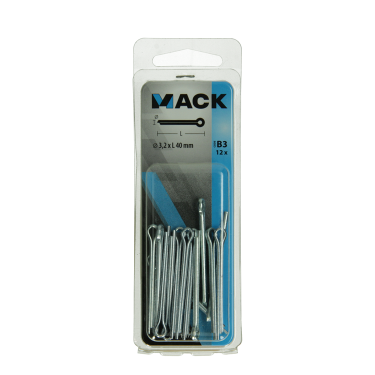 Mack 1017765 - pasador de chaveta acero galvanizado 12 piezas 3,2 x 40 mm | 10 piezas