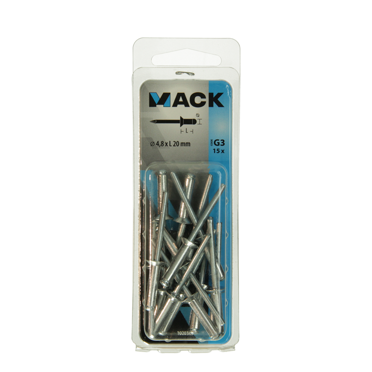 Mack 1020307 - 15 grapas ciegas aluminio 4,8x20mm | 5 piezas