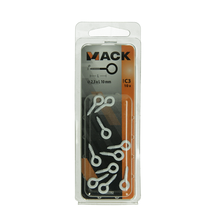 Mack 1017782 - ojo de tornillo acero blanco 10 piezas 2,3 x 10 mm | 10 piezas