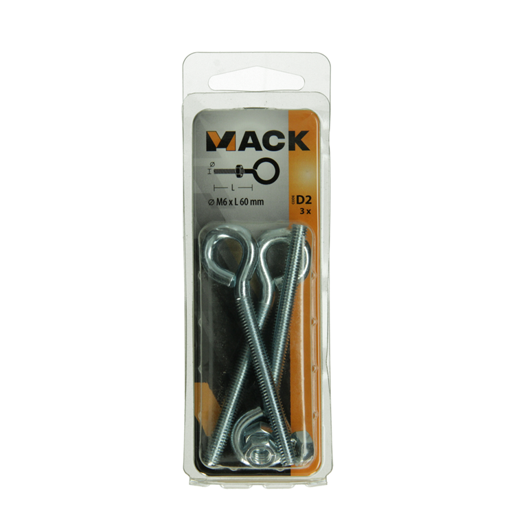 Mack 1017792 - ojo de tornillo métrico + tuerca galvanizada 3 piezas m6 x 60 mm | 10 piezas
