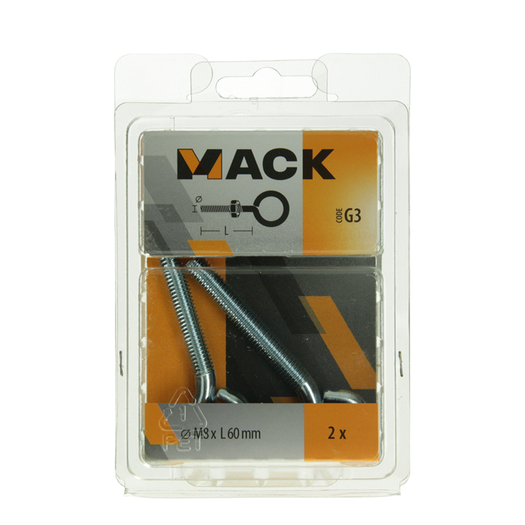 Mack 1017793 - ojo de tornillo métrico + tuerca galvanizada 2 piezas m8 x 60 mm | 5 piezas