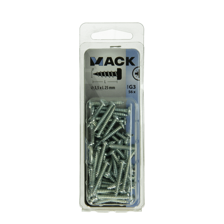 Mack 1018061 - tornillo autorroscante con cabeza cilíndrica galvanizada. 56 piezas 3,5 x 25 mm | 5 piezas
