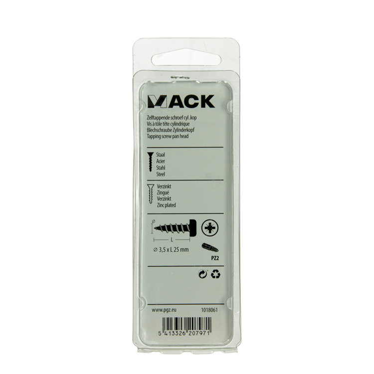 Mack 1018061 - tornillo autorroscante con cabeza cilíndrica galvanizada. 56 piezas 3,5 x 25 mm | 5 piezas