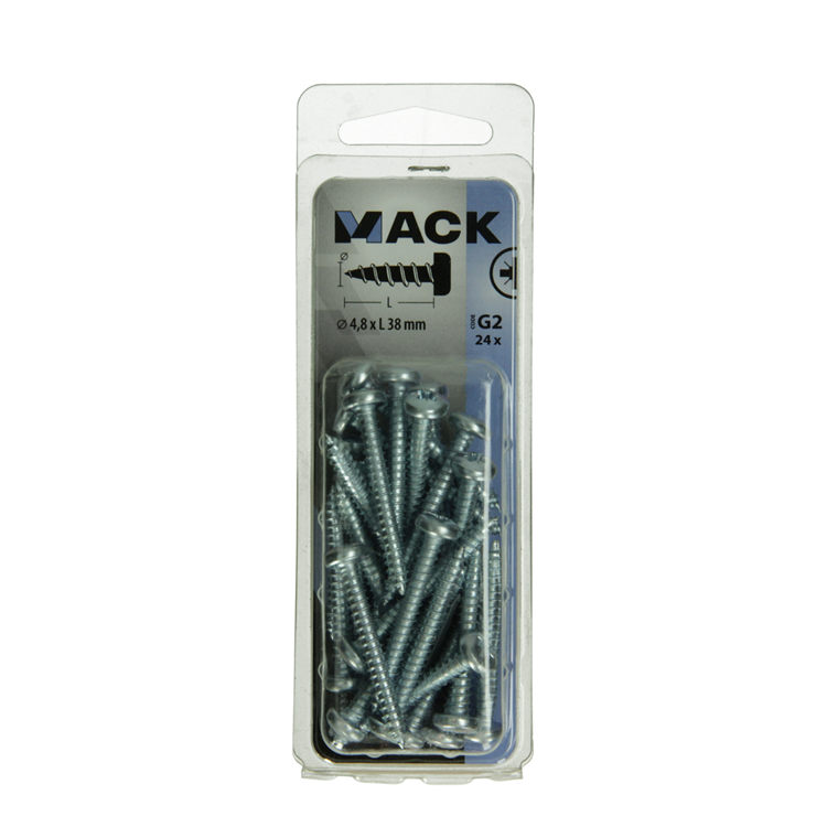 Mack 1018074 - tornillo autorroscante con cabeza cilíndrica galvanizada. 24 piezas 4,8 x 38 mm | 5 piezas