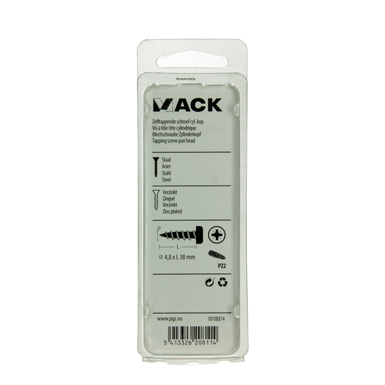 Mack 1018074 - tornillo autorroscante con cabeza cilíndrica galvanizada. 24 piezas 4,8 x 38 mm | 5 piezas