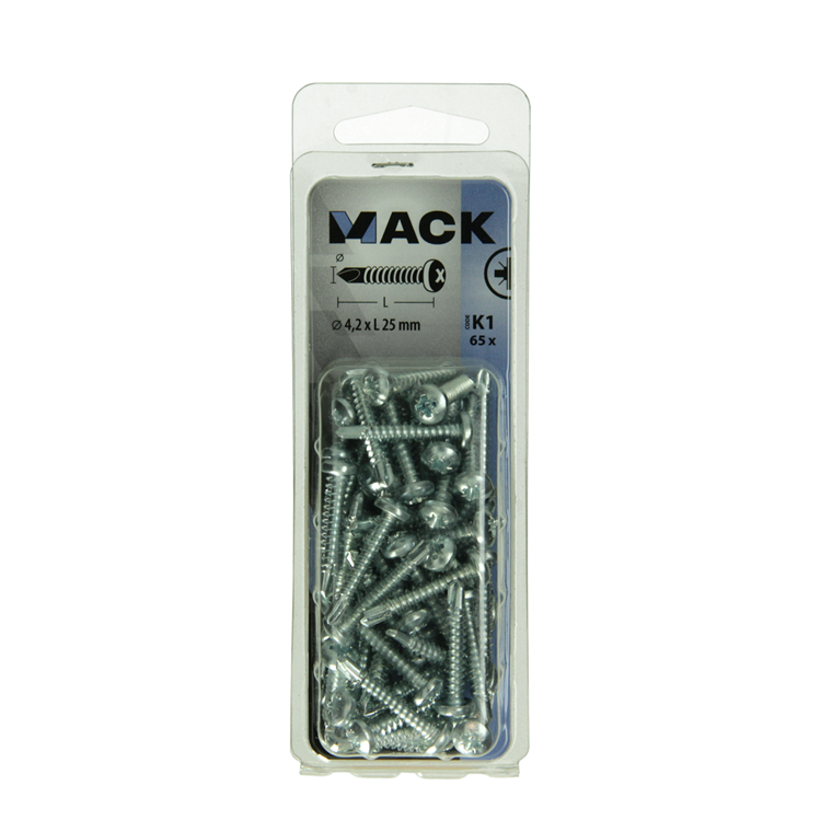 Mack 1018085 - tornillo autoperforante cabeza cilíndrica galvanizada. 65 piezas 4,2 x 25 mm | 5 piezas
