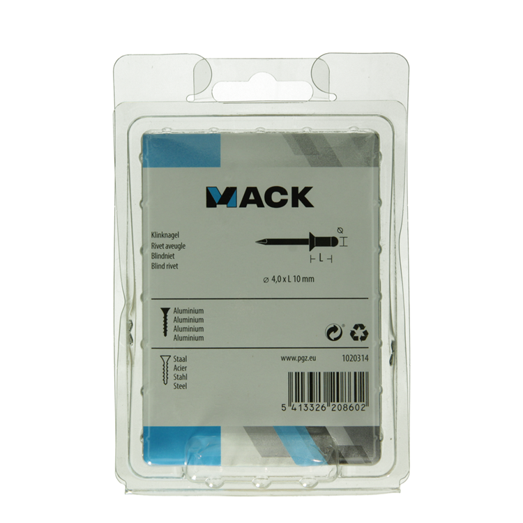 Mack 1020314 - 100 grapas ciegas aluminio 4.0x10mm | 5 piezas