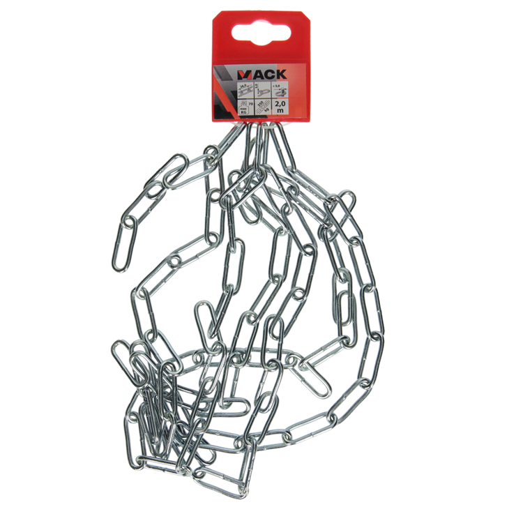 Mack 1004999 - eslabón de cadena largo din5685-1ø 3mm l 26mm 2m ancho 40 kg | 5 piezas