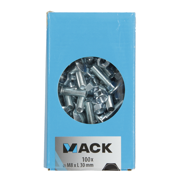 Mack 1007058 - perno madera + tuerca galvanizado 100 uds 8 x 30 mm | 2 piezas