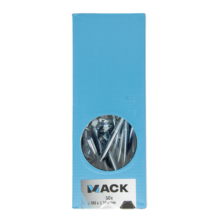 Mack 1007063 - perno madera + tuerca galvanizada 50 piezas 8 x 100 mm | 1 pieza
