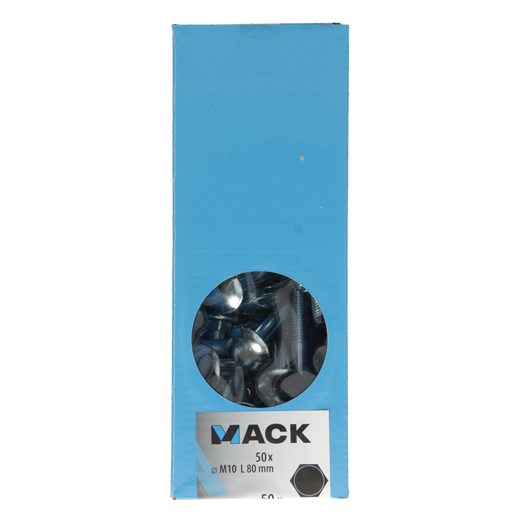 Mack 1007066 - perno madera + tuerca galvanizada 50 piezas 10 x 80 mm | 1 pieza