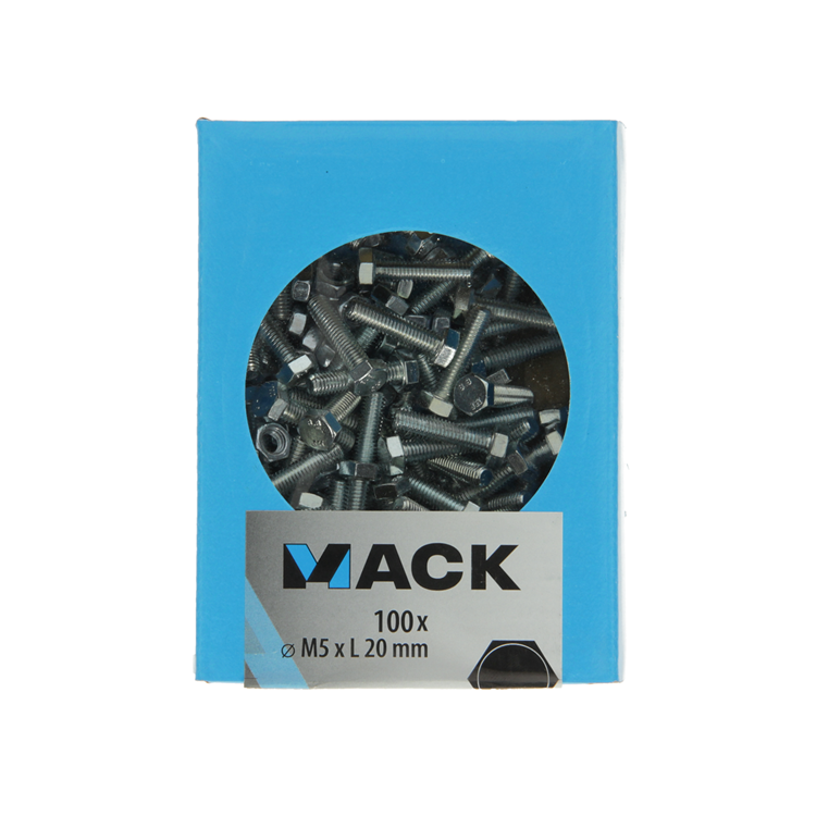 Mack 1007069 - perno macho + tuerca galvanizado 100 piezas 5 x 20 mm | 5 piezas