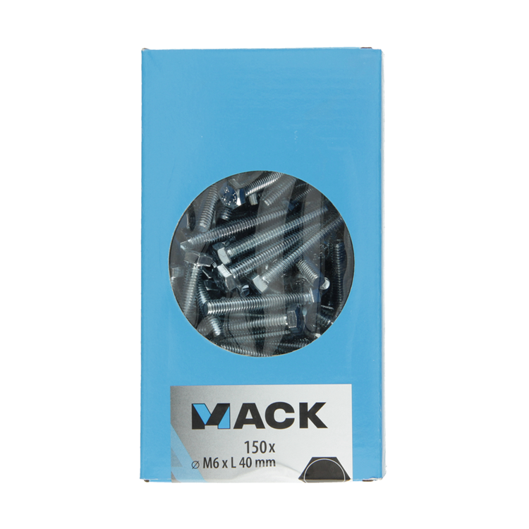 Mack 1007073 - perno macho + tuerca galvanizado 150 piezas 6 x 40 mm | 2 piezas