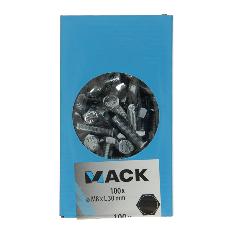 Mack 1007078 - perno macho + tuerca galvanizado 100 piezas 8 x 30 mm | 2 piezas
