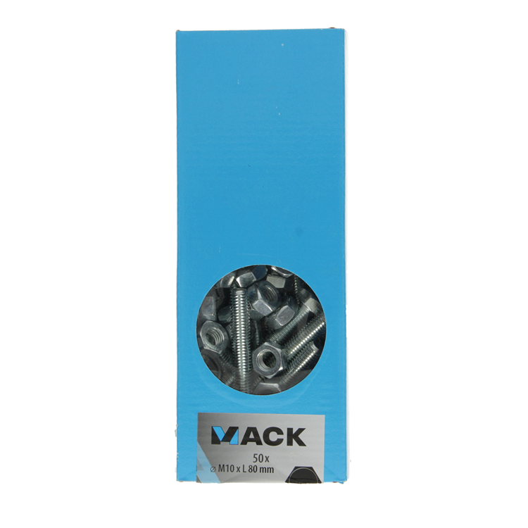 Mack 1007084 - perno grifo + tuerca galvanizada 50 piezas 10 x 80 mm | 1 pieza