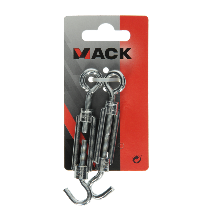 Mack 1008448 - 2 tensores ojo + gancho m5 x 50mm galvanizado | 10 piezas