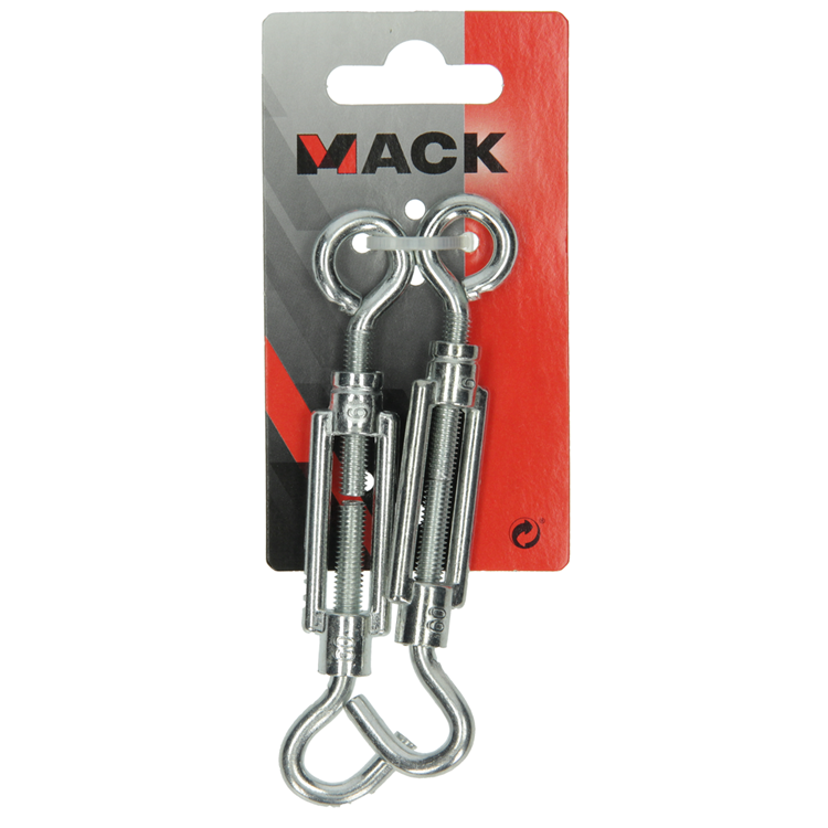 Mack 1008458 - 2 tensores ojo + gancho m6 x 60mm galvanizado | 10 piezas