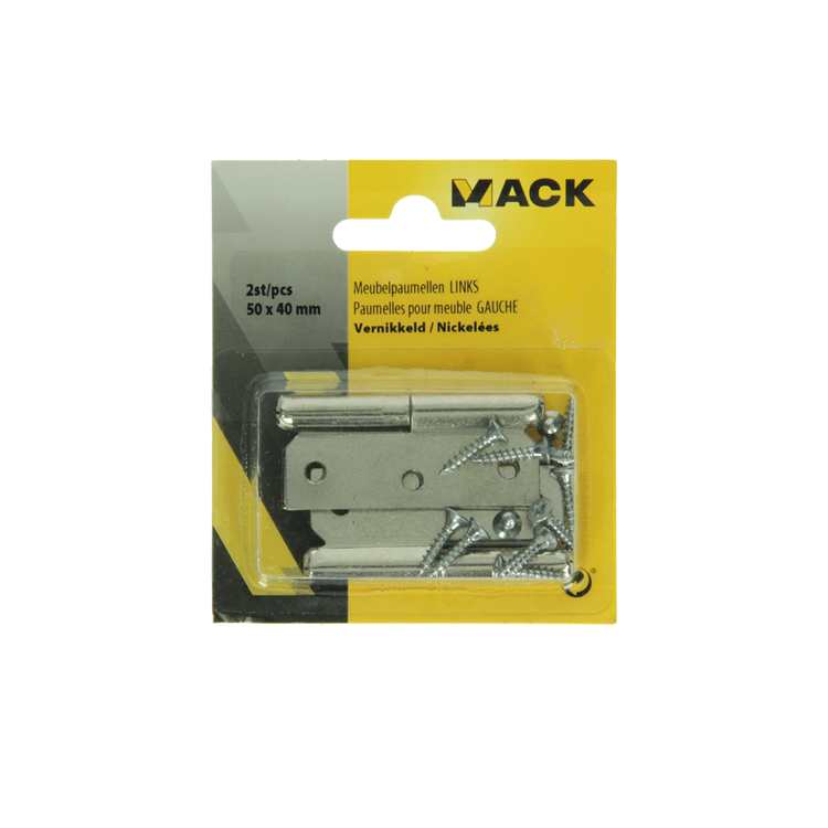 Mack 1013352 - 2 bisagras para muebles izquierda niquelada alto 50 x ancho 40 mm | 5 piezas