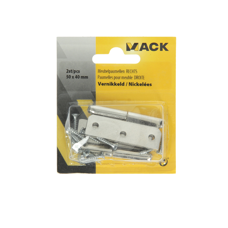 Mack 1013465 - 2 bisagras para muebles derecha niquelada alto 50 x ancho 40 mm | 5 piezas