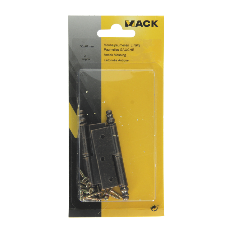 Mack 1013559 - 2 bisagras para muebles izquierda bronceadas h 50 x w 40 mm | 5 piezas