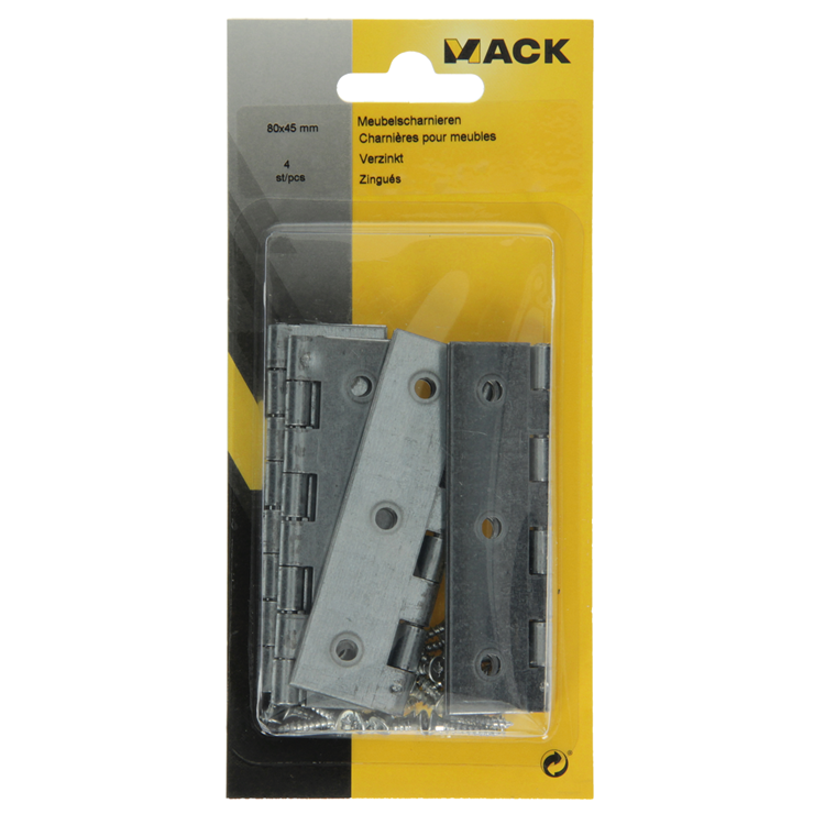 Mack 1013506 - 4 bisagras estrechas galvanizadas h 80 x w 45 mm | 5 piezas