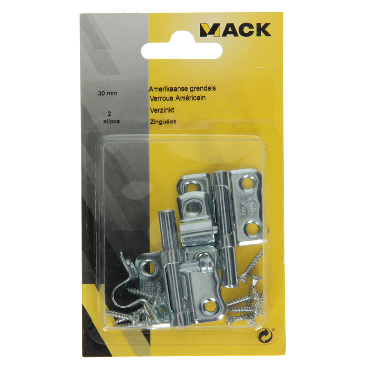 Mack 1013475 - 2 pestillos americanos galvanizados a 30 - b 15 mm | 5 piezas